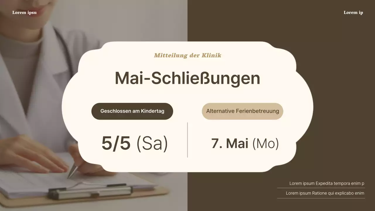 Ankündigung einer luxuriösen dermatologischen Klinik in Braun und Beige