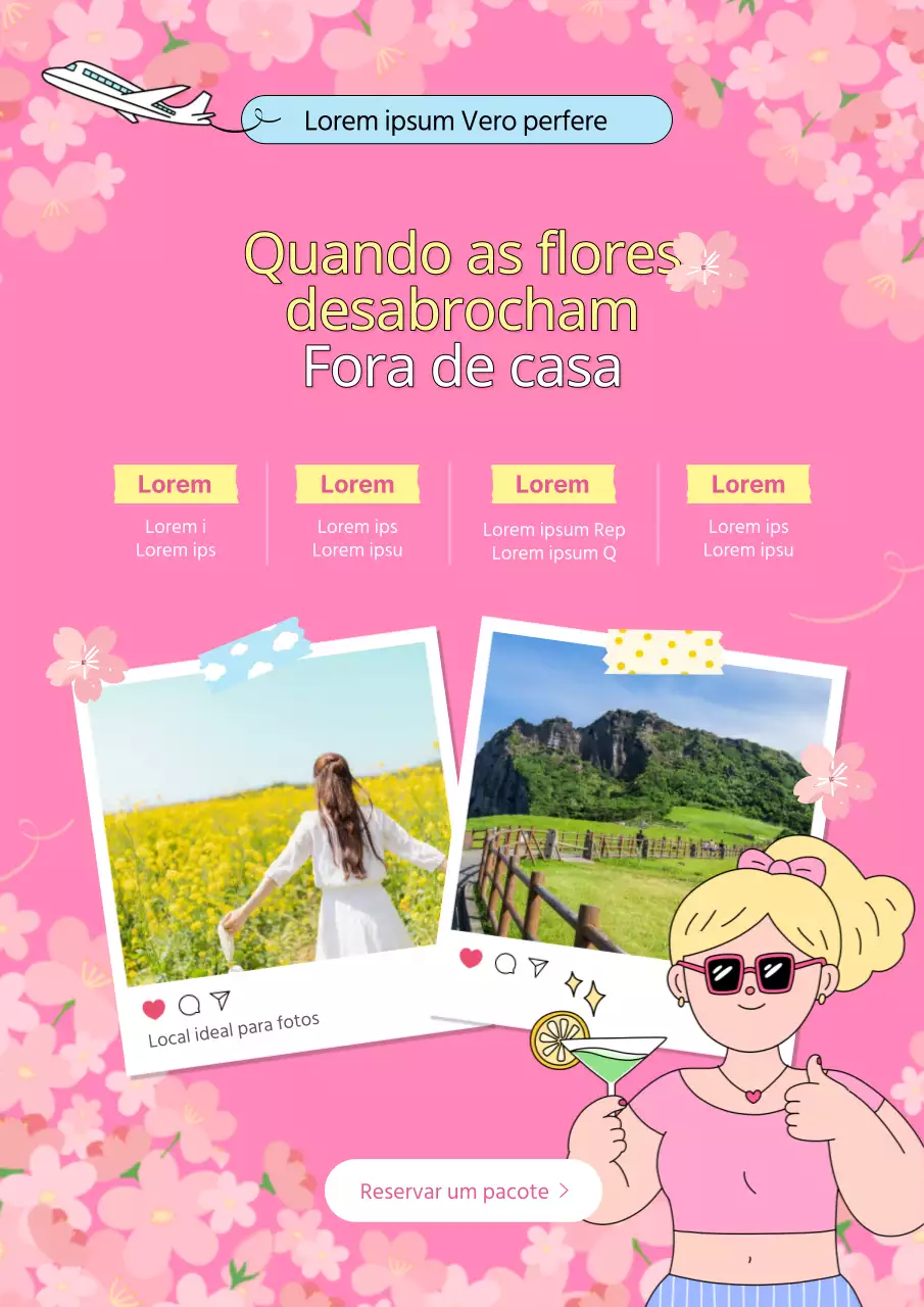 Anúncios de viagens de primavera cor-de-rosa e bonitos