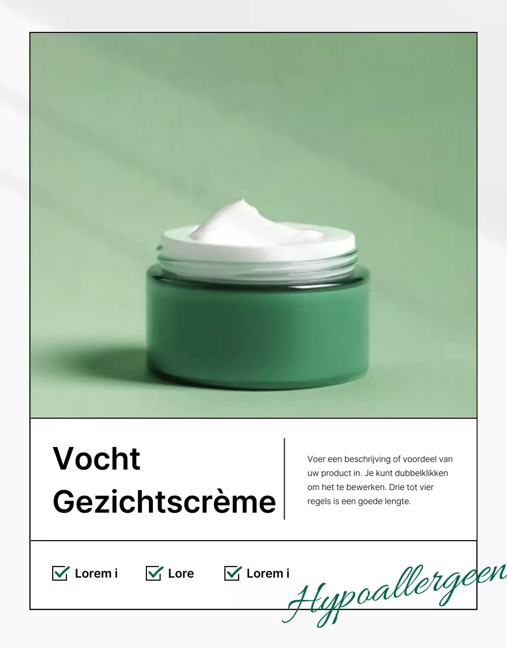 Promoot eenvoudige, natuurlijke cosmetica in groen en wit