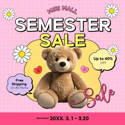Pink Trendy Semester Sale Promotion Social Media Post