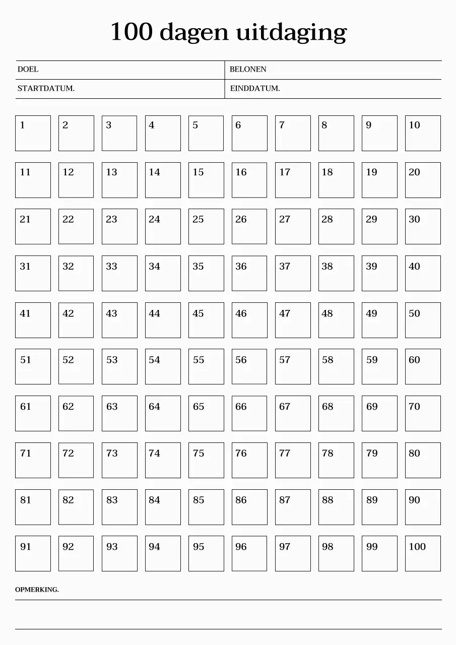 Emotionele 100-daagse doelkalender met schreefletters en een beige achtergrond