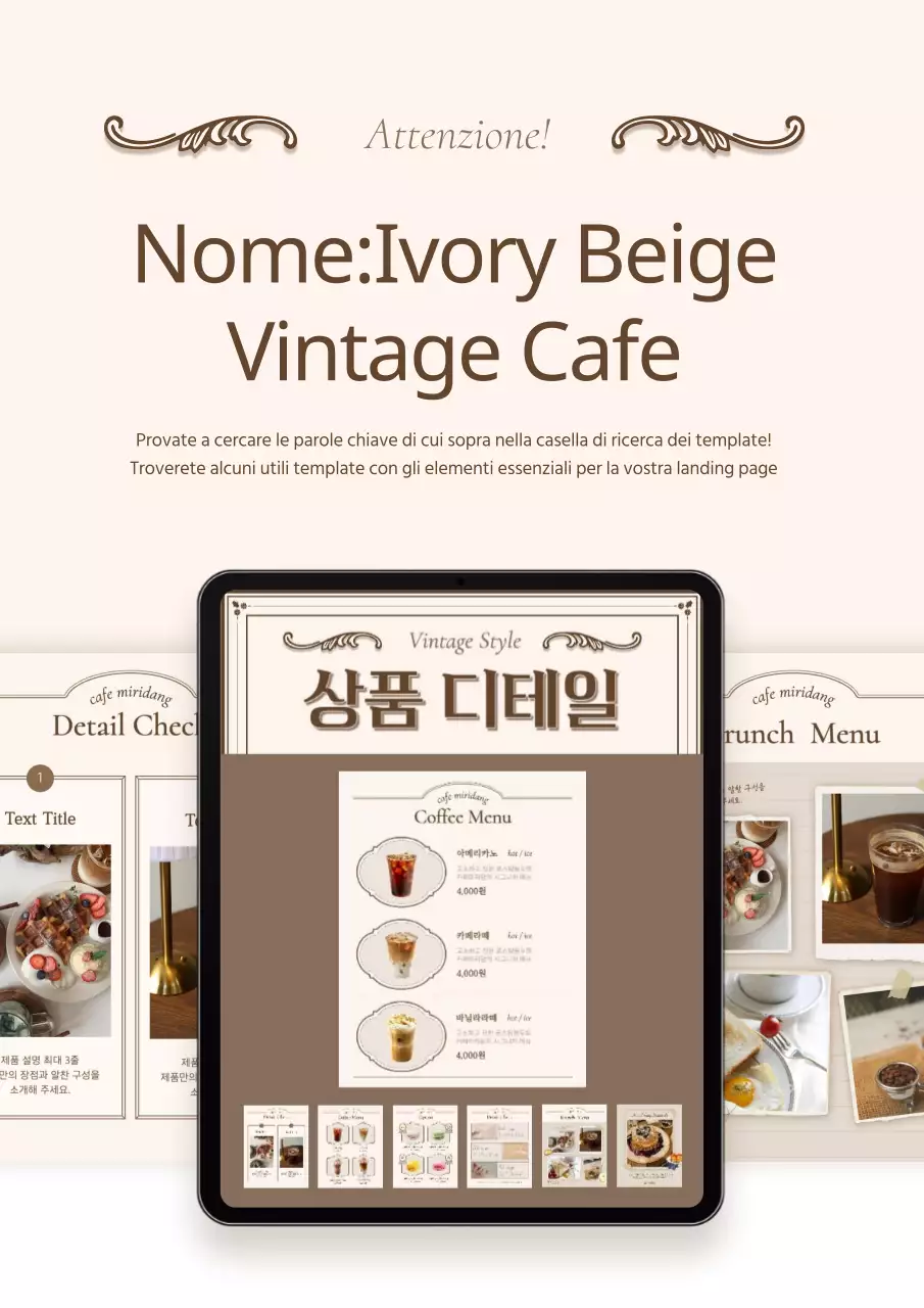 Pubblicità su un tabellone del menu di una caffetteria vintage in avorio e beige