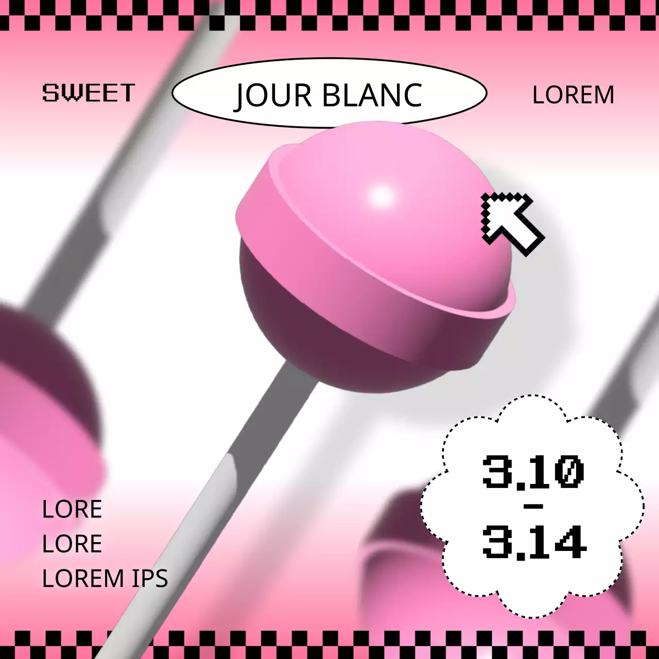 Promouvoir une journée blanche kitsch en rose et noir