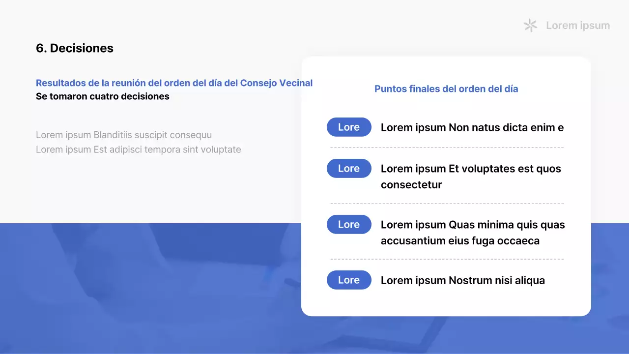 Un sencillo folleto azul y blanco de asociación de vecinos