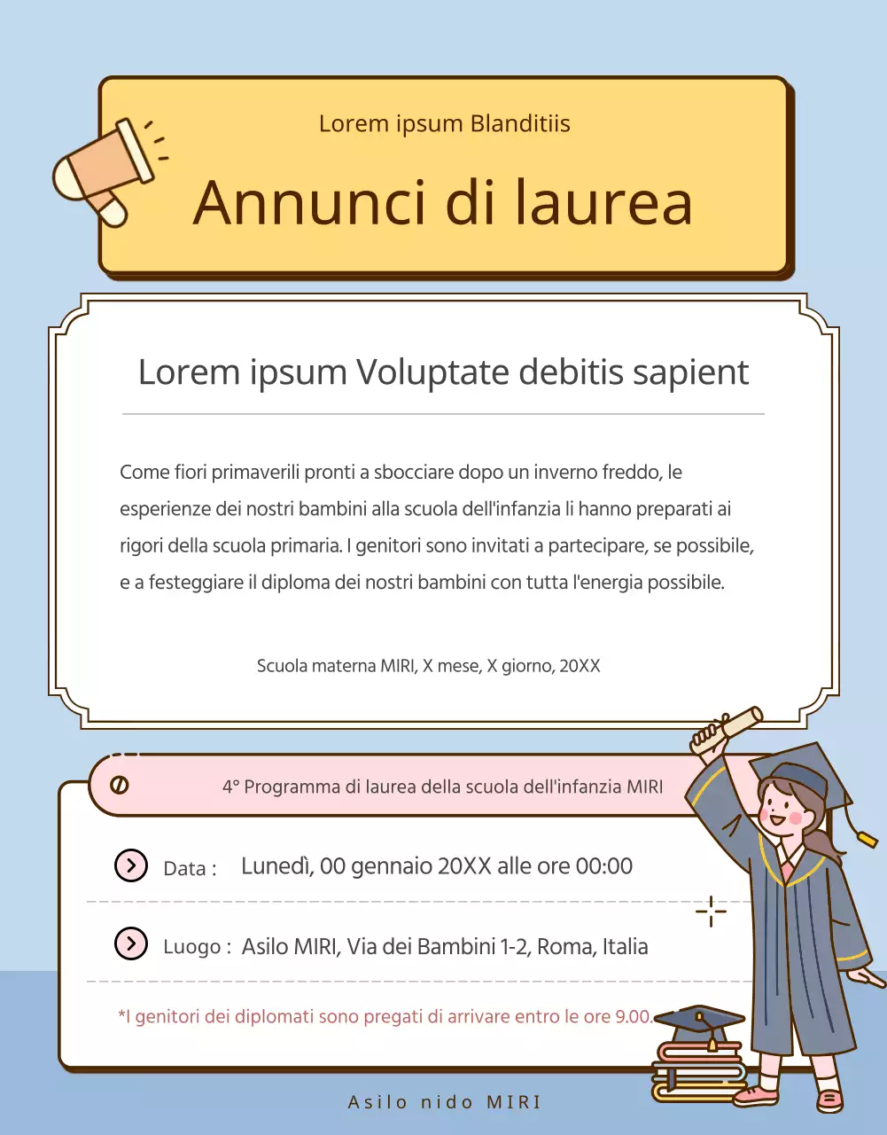 Una raccolta di simpatici annunci per l'asilo giallo e rosa