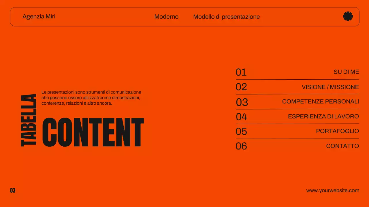 Portafoglio creativo di design grafico moderno arancione e nero