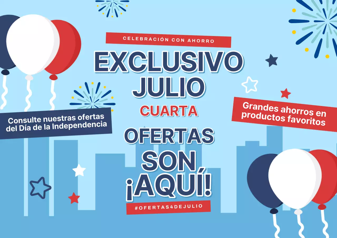 Azul cielo y rojo Encantador 4 de julio Venta Evento Anuncio