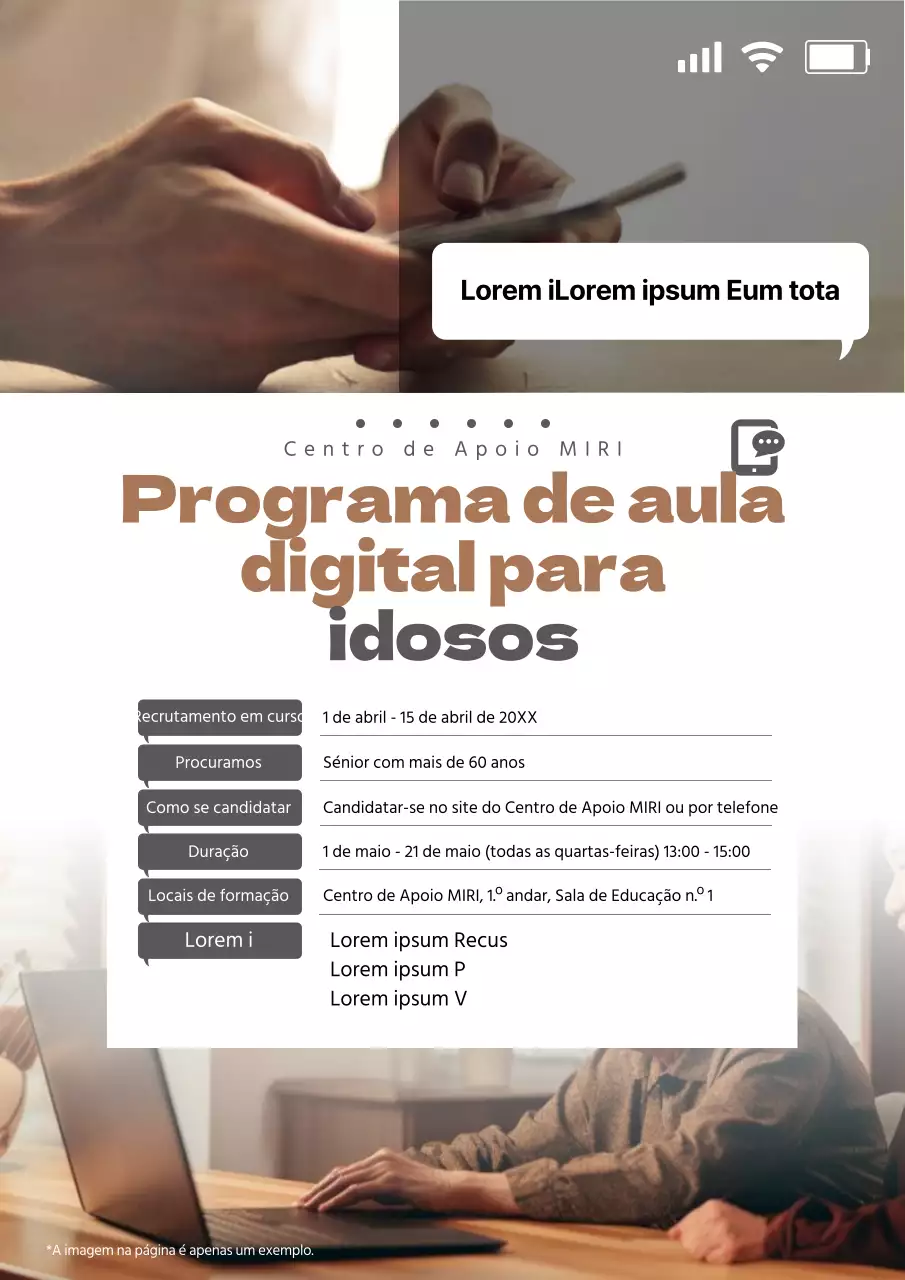 Um simples anúncio castanho e cinzento do programa de formação para seniores