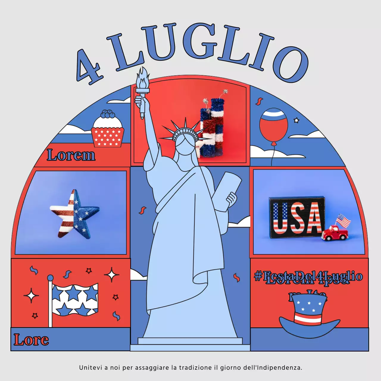 Promuovere la Giornata dell'Indipendenza degli Stati Uniti con tendenze rosse e blu