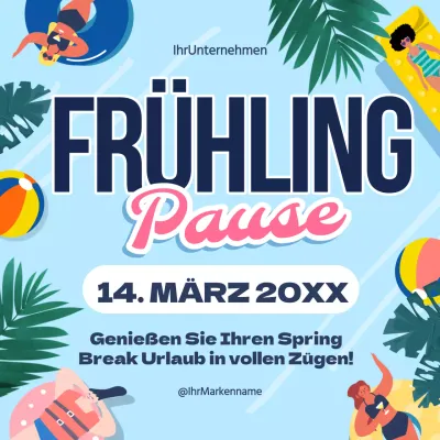 Blaue und rosa tropische Spring Break Grüße Werbung