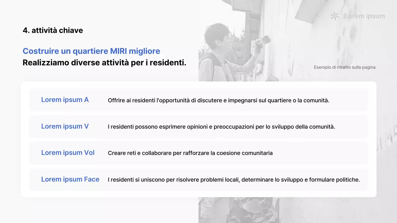 Un semplice prospetto di associazione di quartiere in bianco e blu