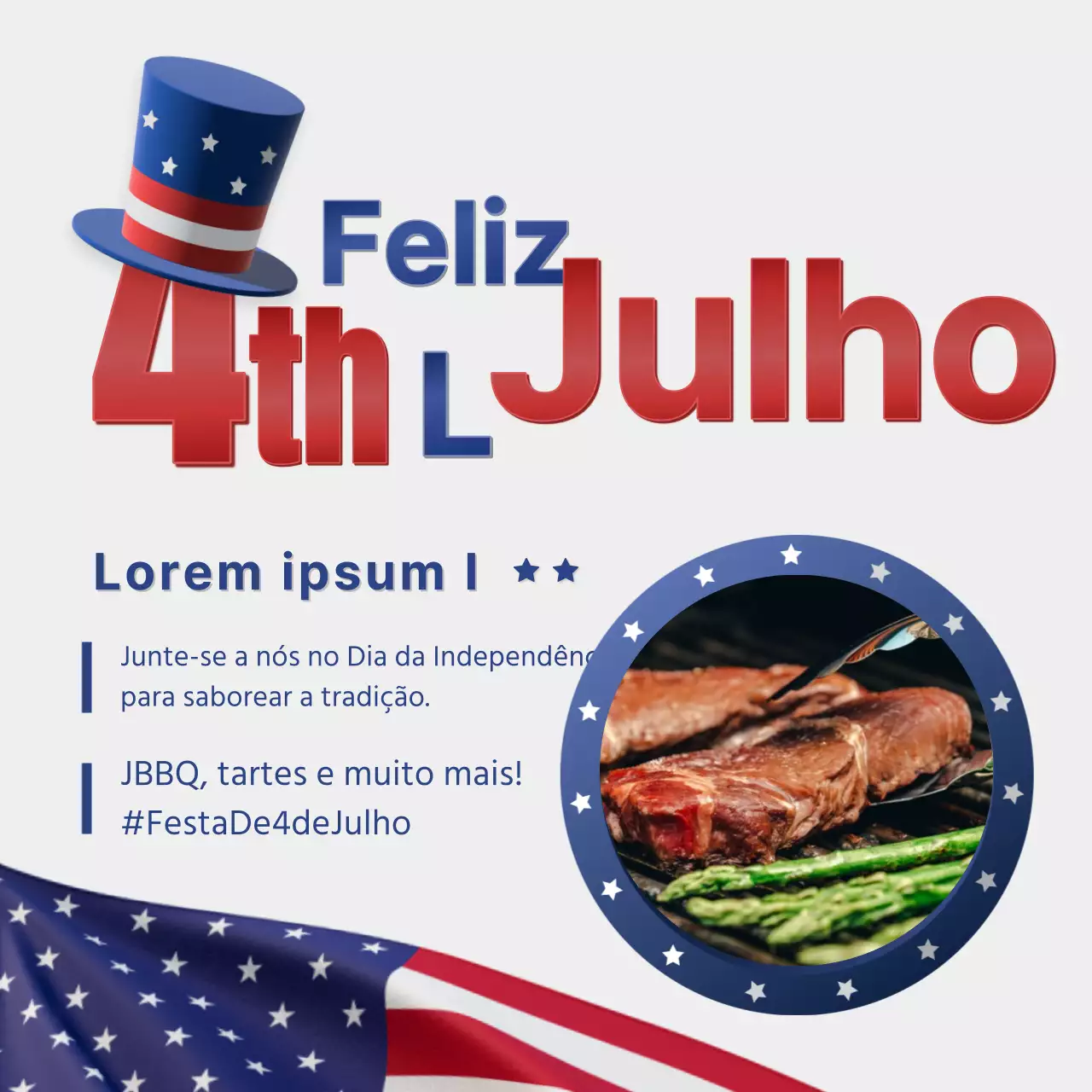 Promover o Dia da Independência Americana com um toque retro em vermelho e azul