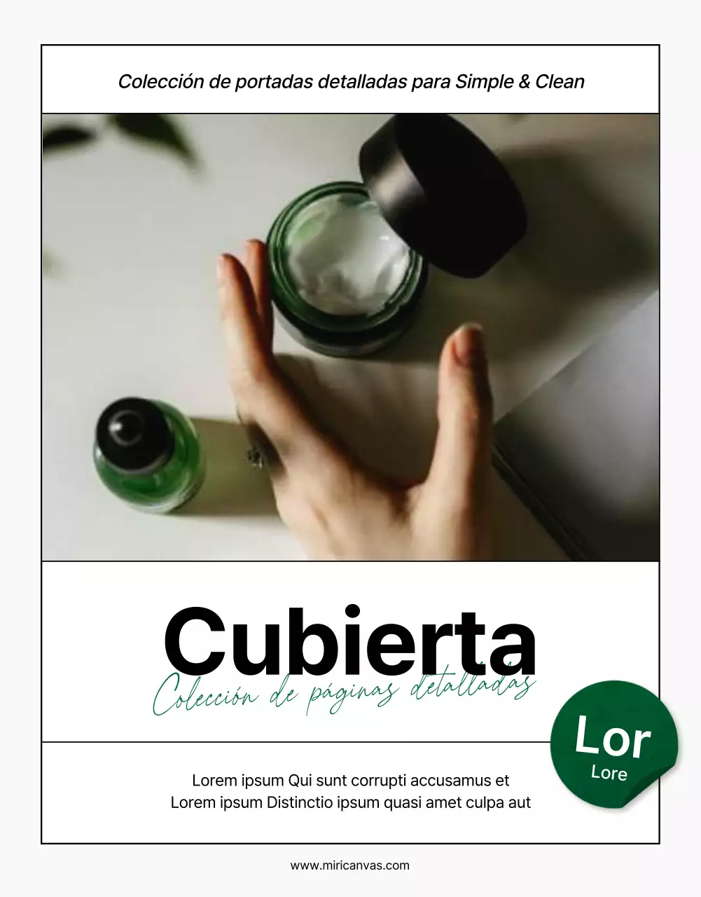 Promover una portada de cosmética natural sencilla y moderna en verde y blanco