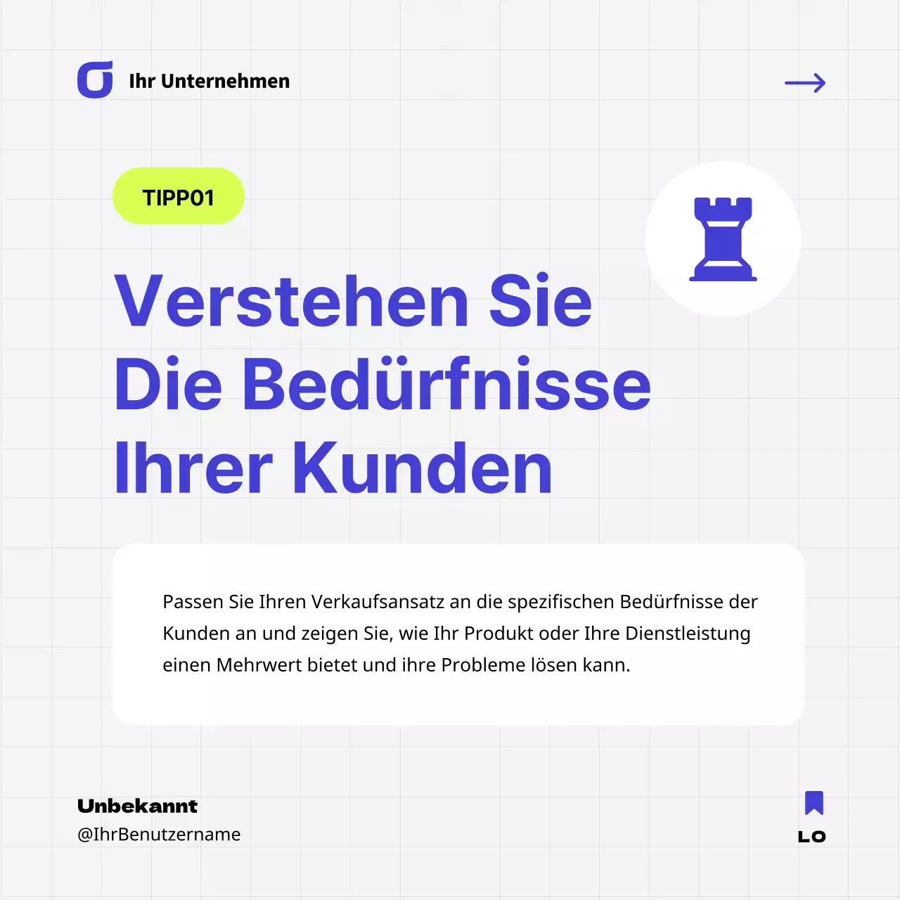 Blaue und neonfarbene geometrische Business-Tipps Werbung