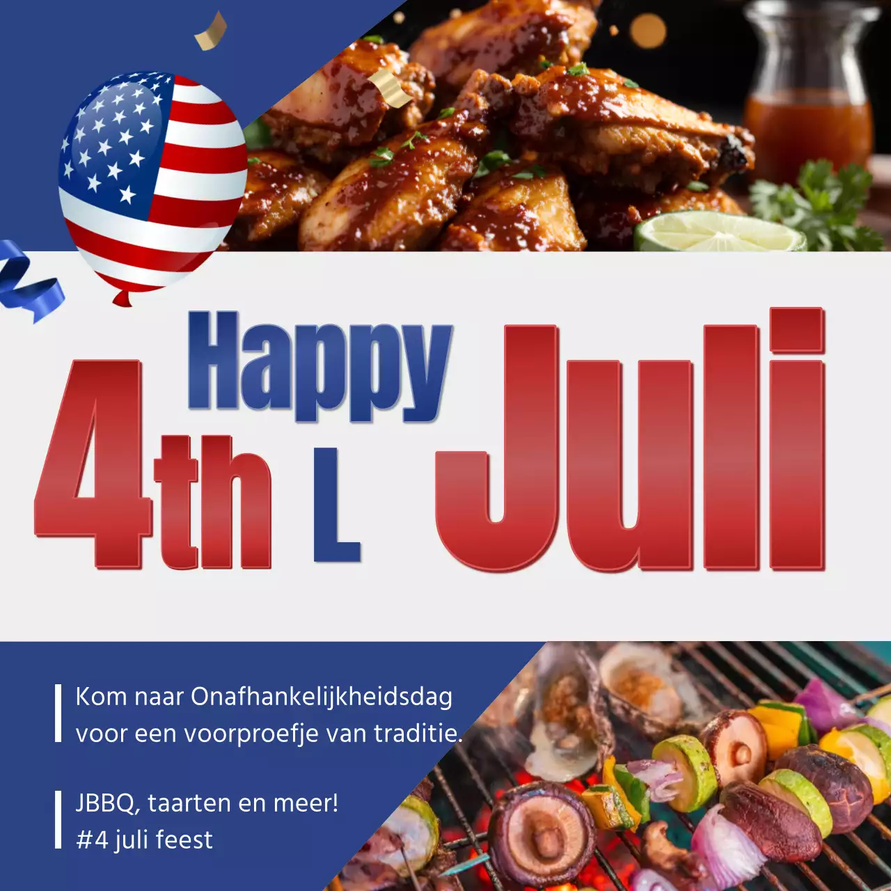 Promoot de Amerikaanse Onafhankelijkheidsdag met een retro-uitstraling in rood en blauw