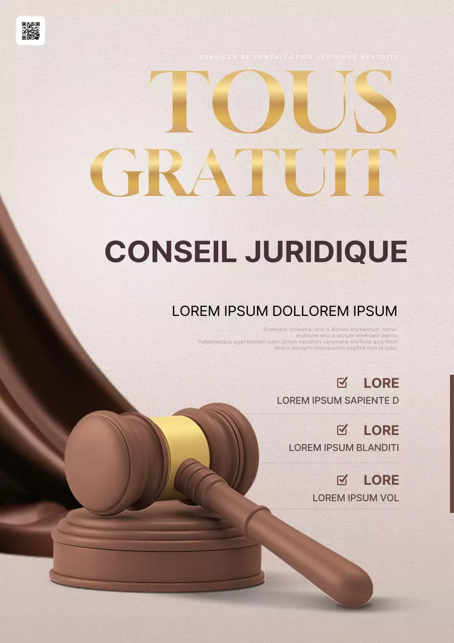 Promouvoir les conseils juridiques gratuits en marron et or avec une touche de classe