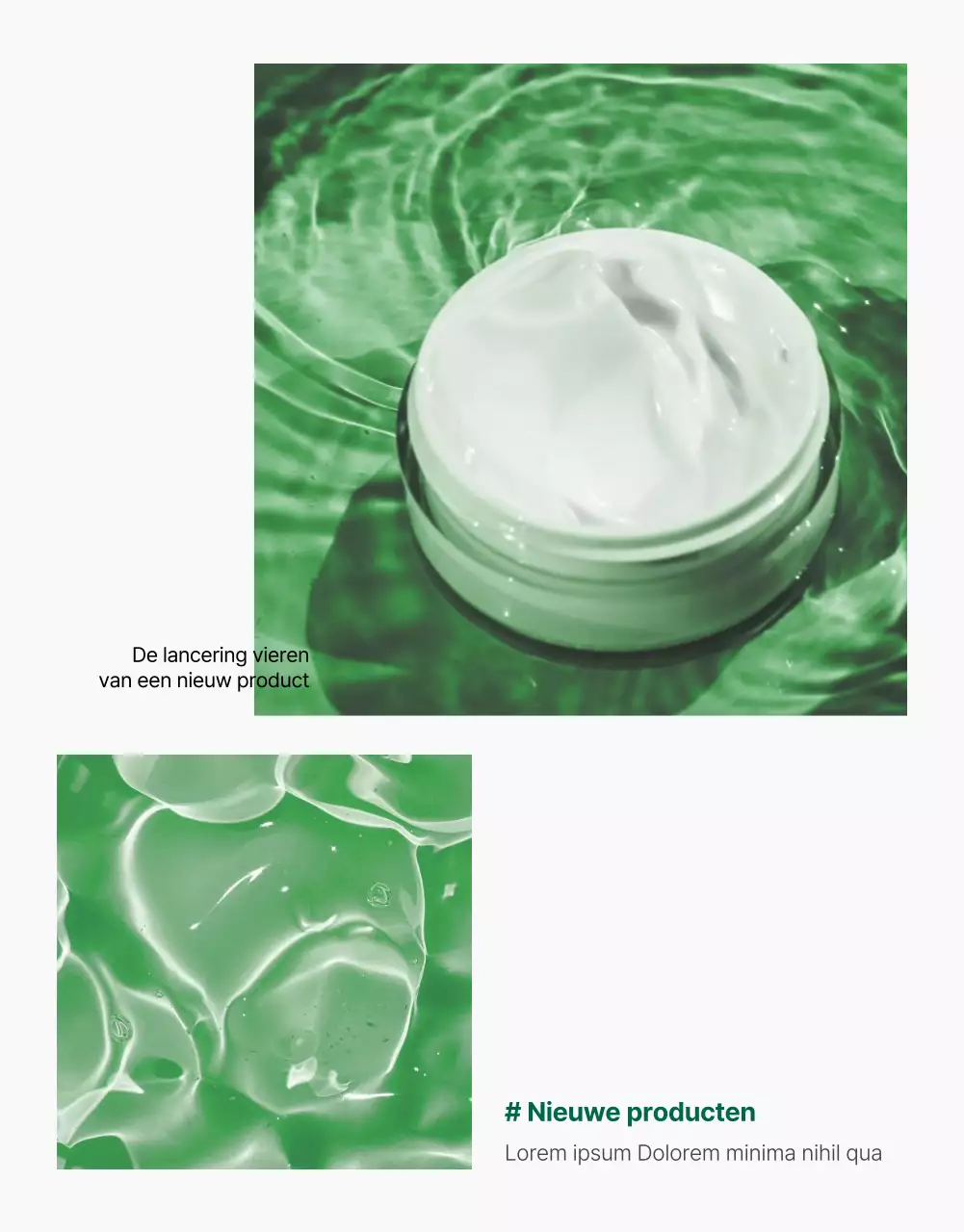 Promoot eenvoudige, natuurlijke cosmetica in groen en wit