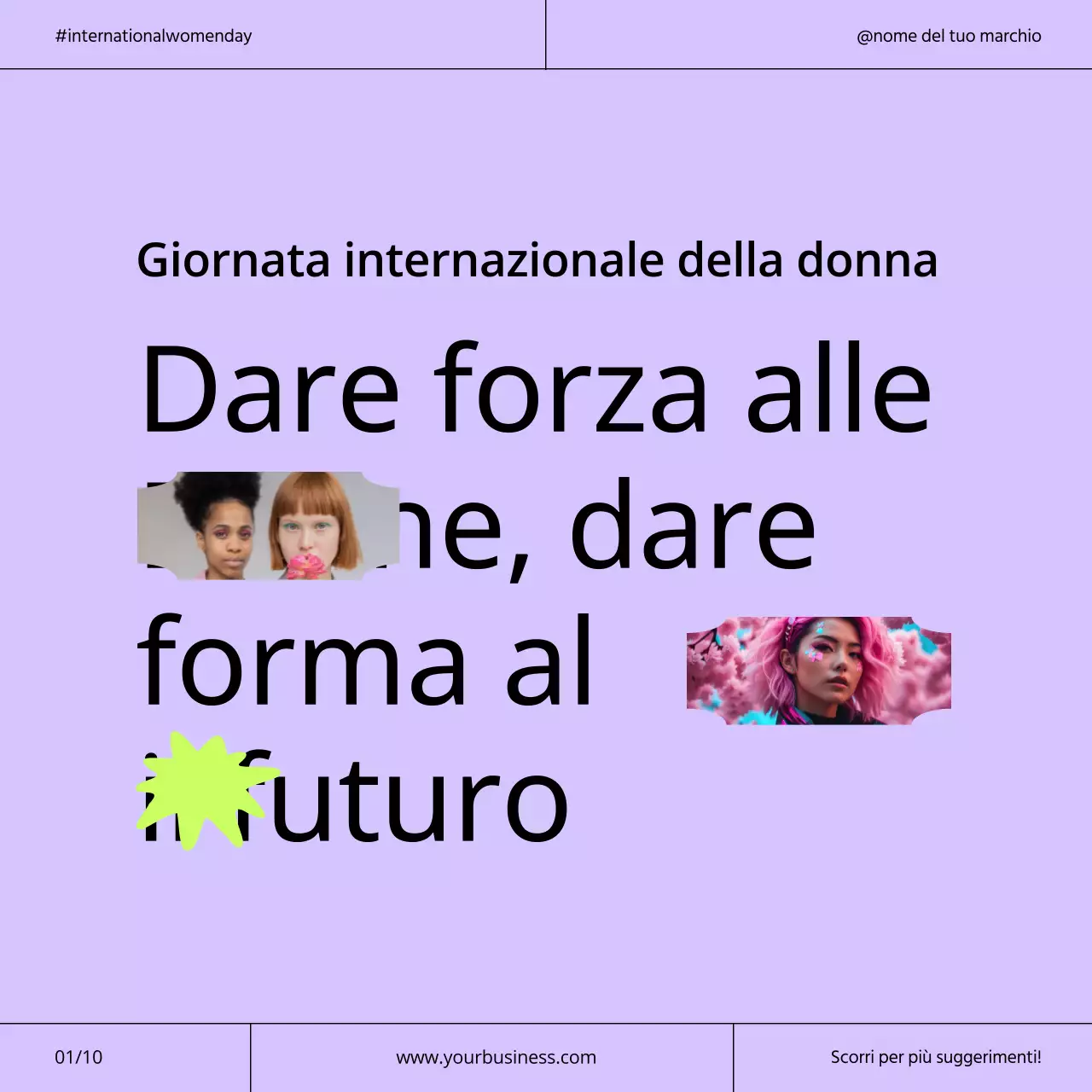Campagna per la Giornata internazionale della donna in viola e neon moderno