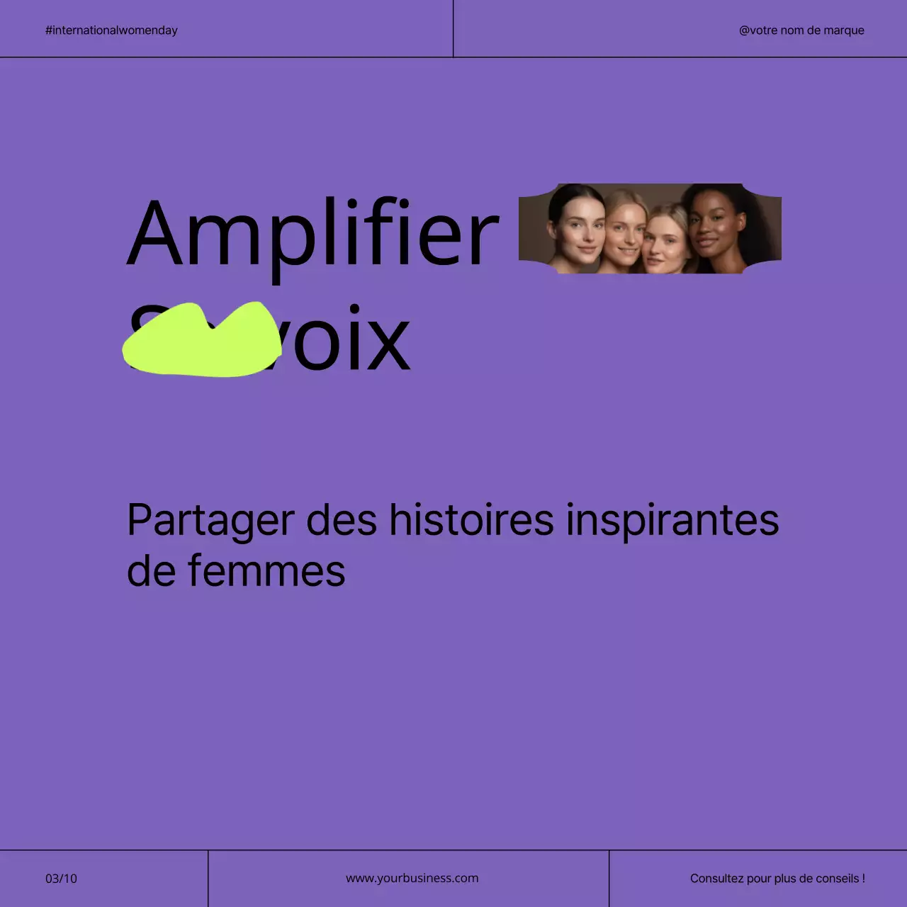 Campagne moderne pour la Journée internationale de la femme : violet et néon