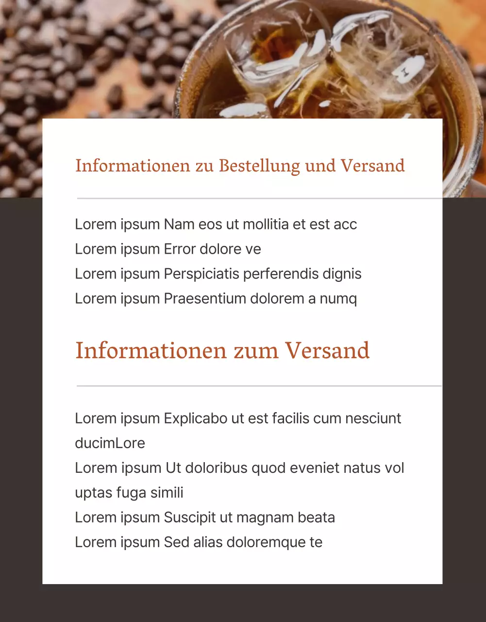 Werbung für modernen holländischen Kaffee auf braunem Hintergrund