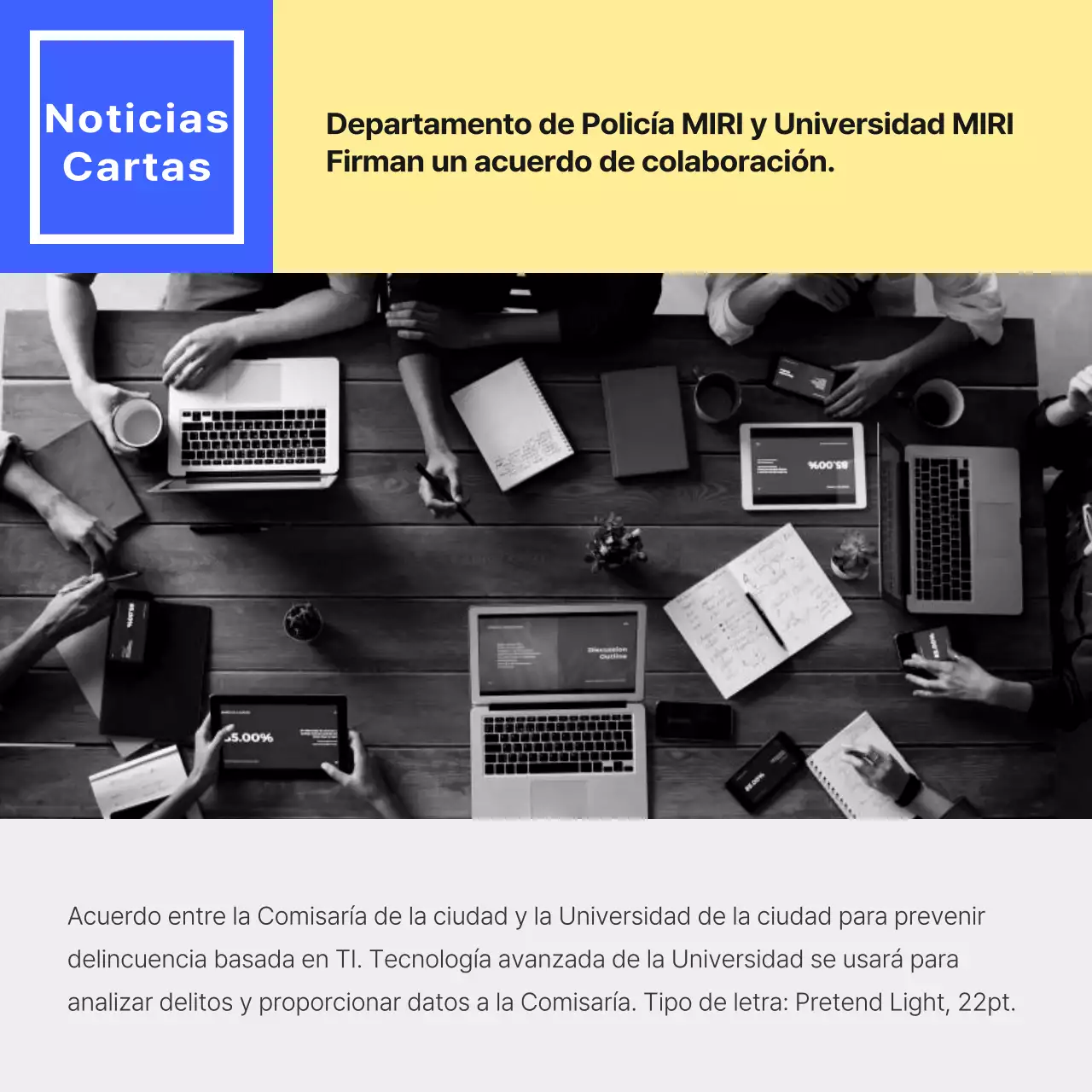 Promover un sencillo boletín policial azul y amarillo