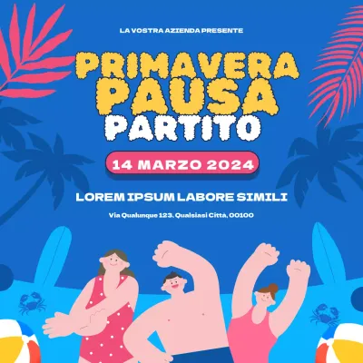 Invito per festa di primavera tropicale blu e rosa