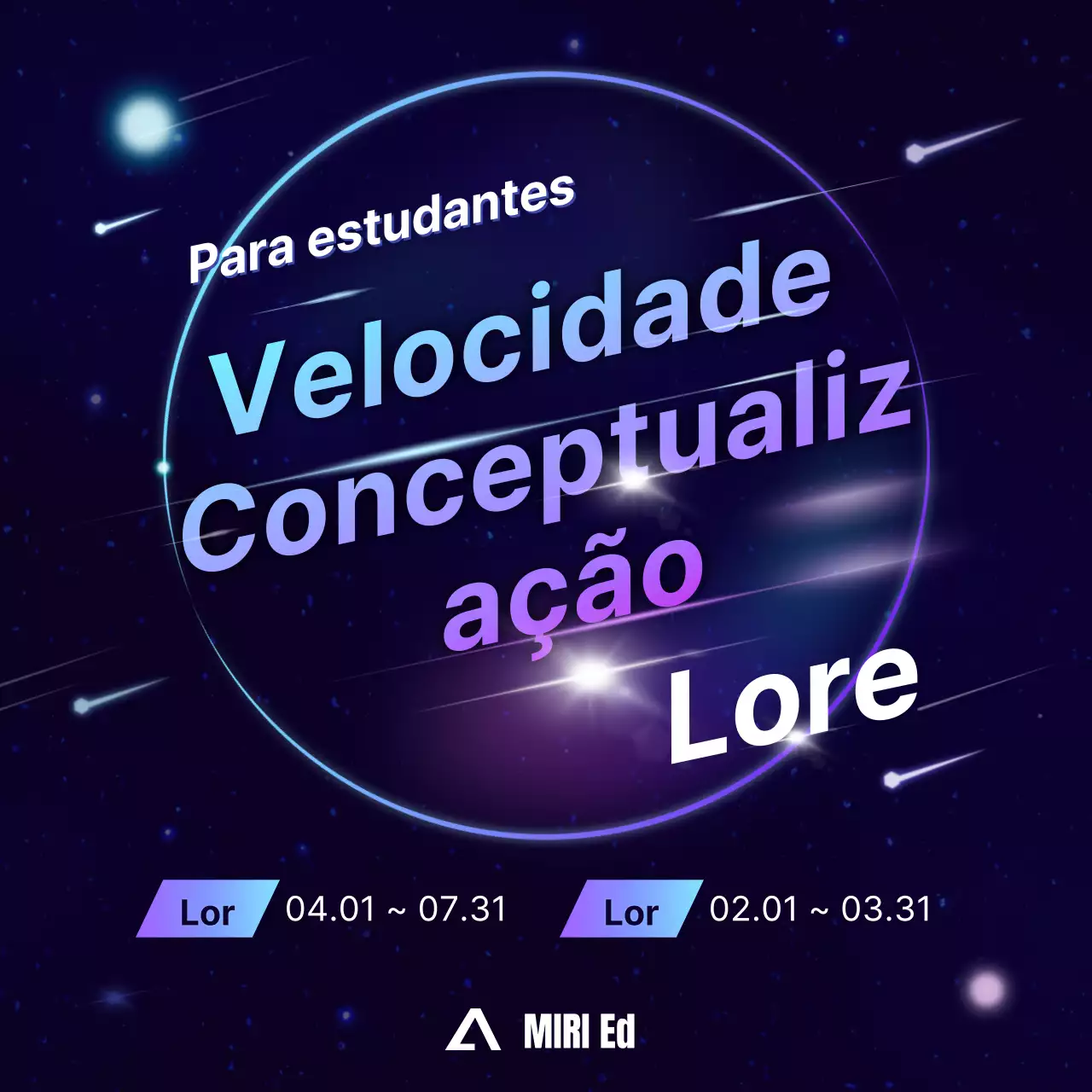 Promoção de uma palestra especial numa academia com um toque de ficção científica em azul-marinho e roxo