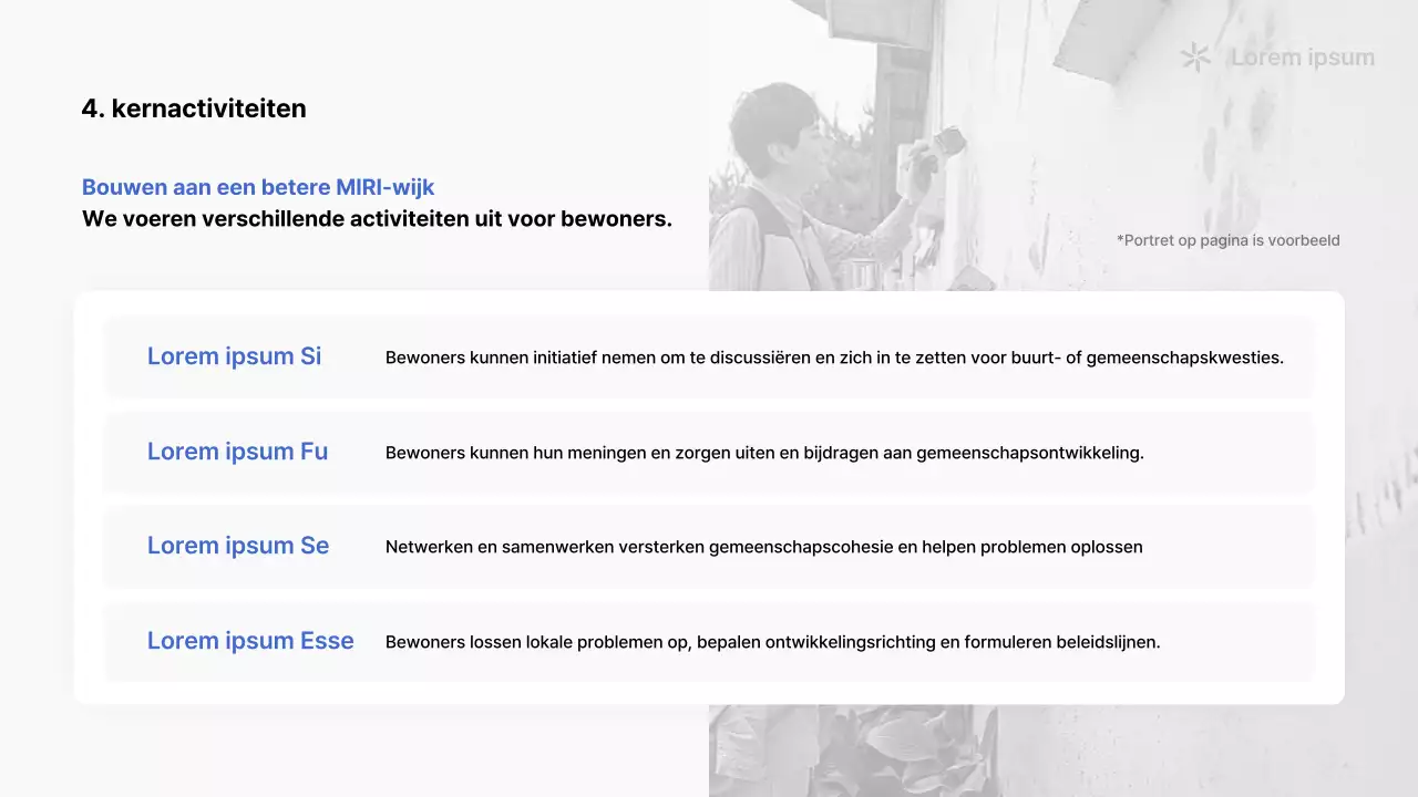 Een eenvoudige blauw-witte prospectus van een buurtvereniging