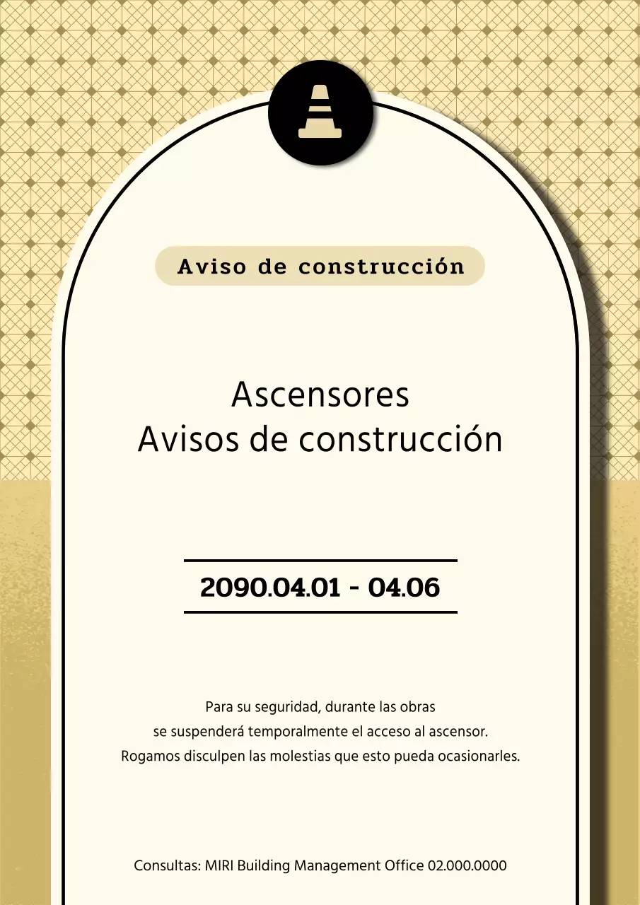 Aviso de construcción de ascensor moderno en beige y verde