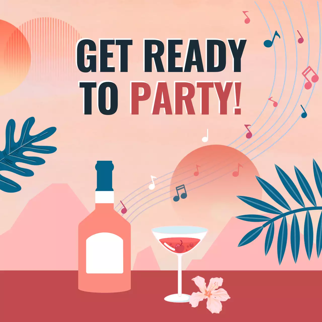 Blue Retro Party Invitation Social Media Post