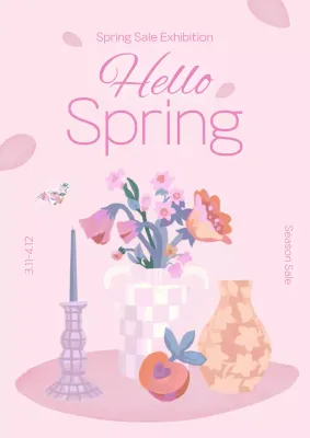 Pink Floral Spring Sale Promotion Poster