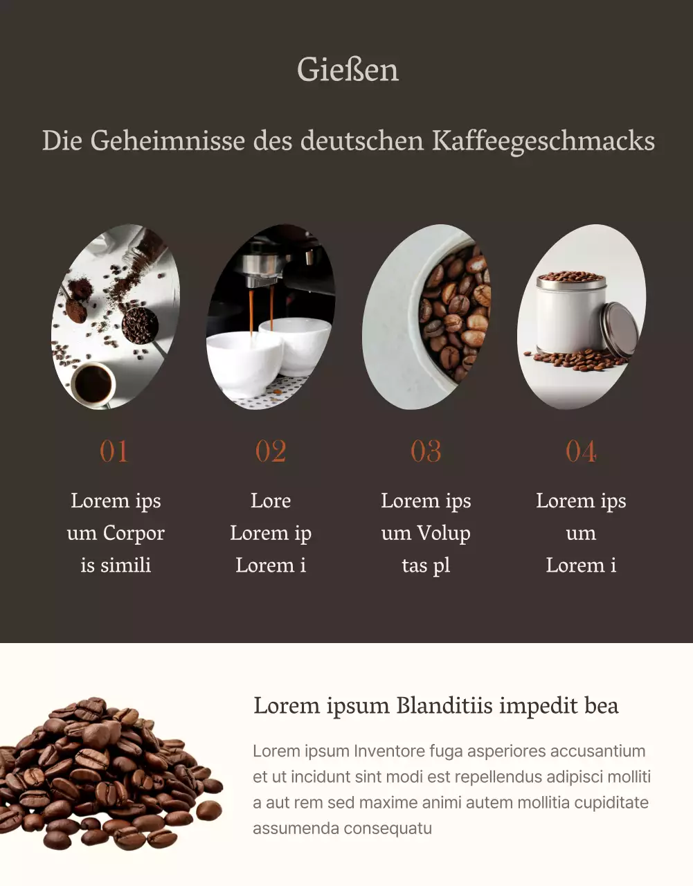 Werbung für modernen holländischen Kaffee auf braunem Hintergrund