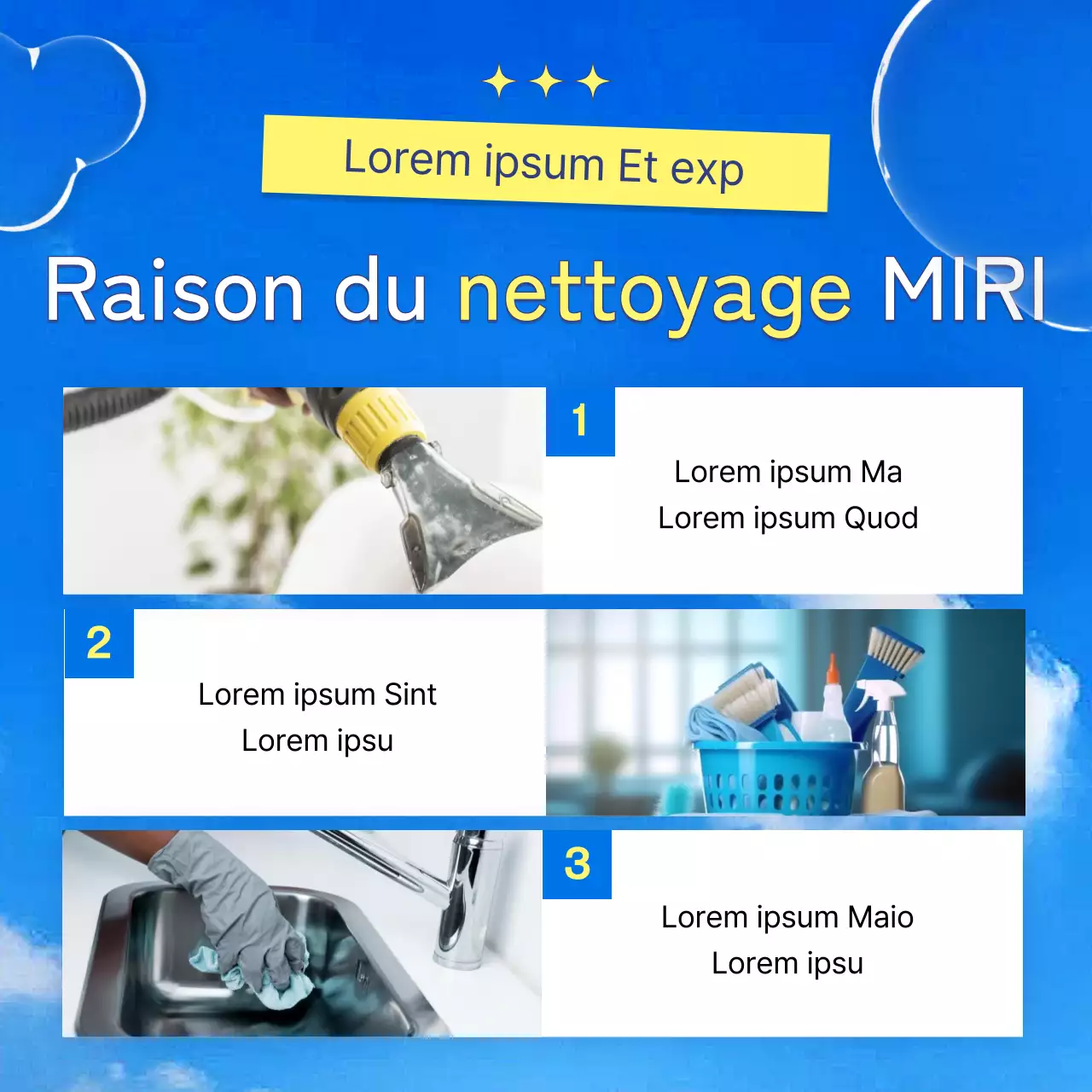 Faites la promotion de votre entreprise de nettoyage avec des accents bleu clair et jaunes.