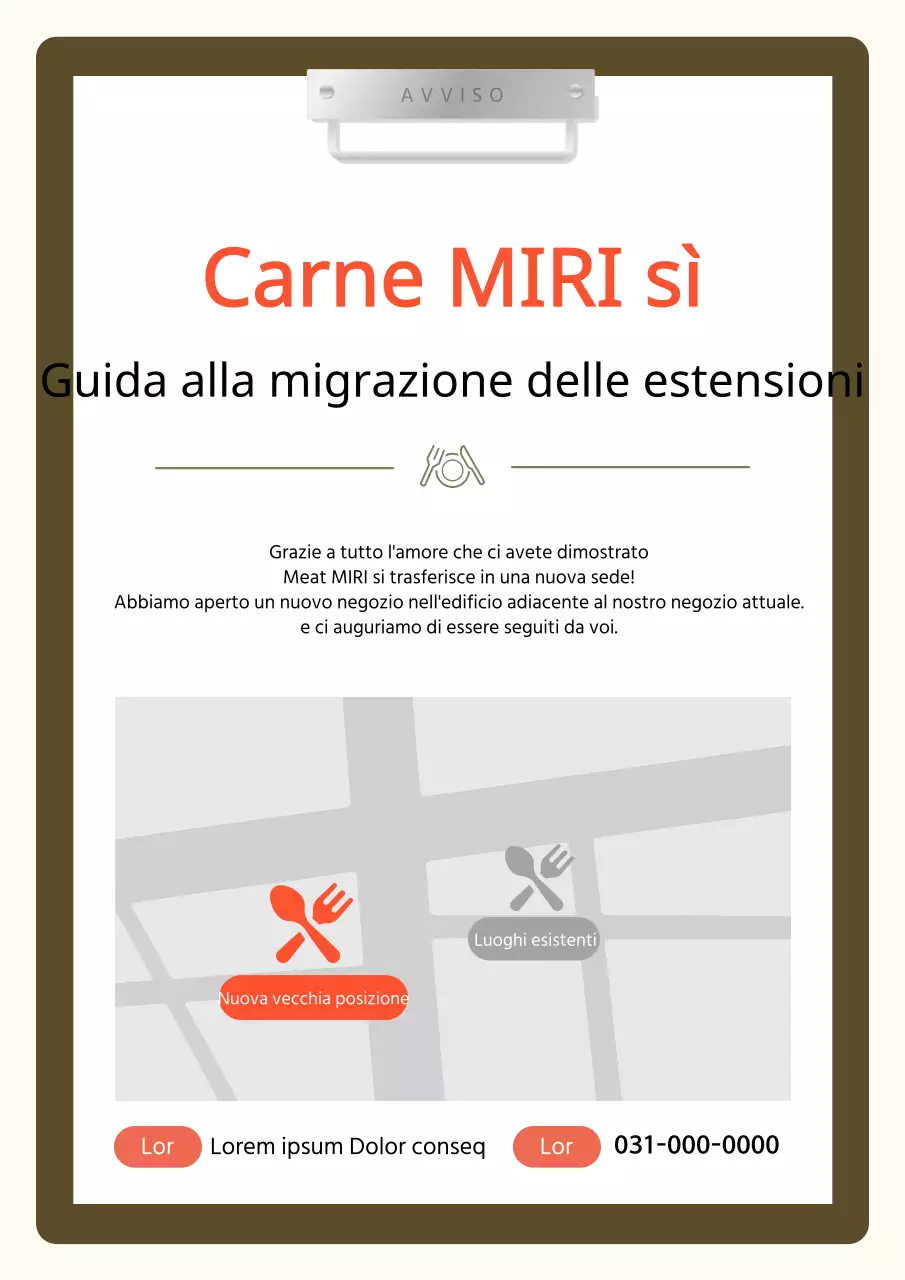 Un semplice annuncio di trasferimento del negozio in marrone e arancione