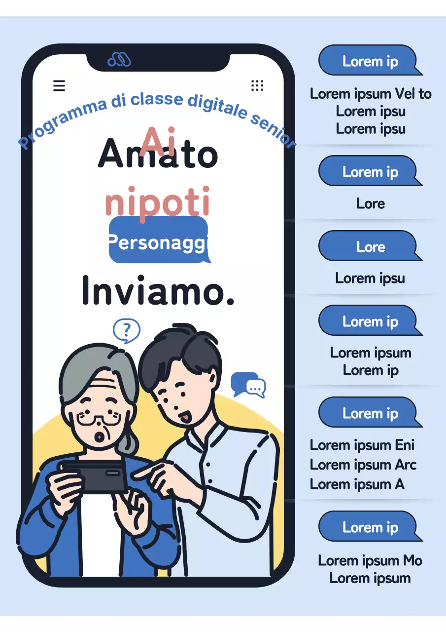 Promuovere l'educazione digitale per gli anziani con la pop art in azzurro e blu navy