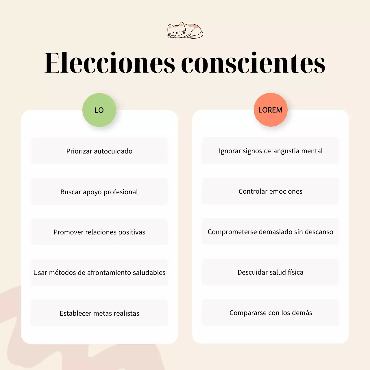 Beige y blanco Minimal Mindful Health Guía de consejos de estilo de vida