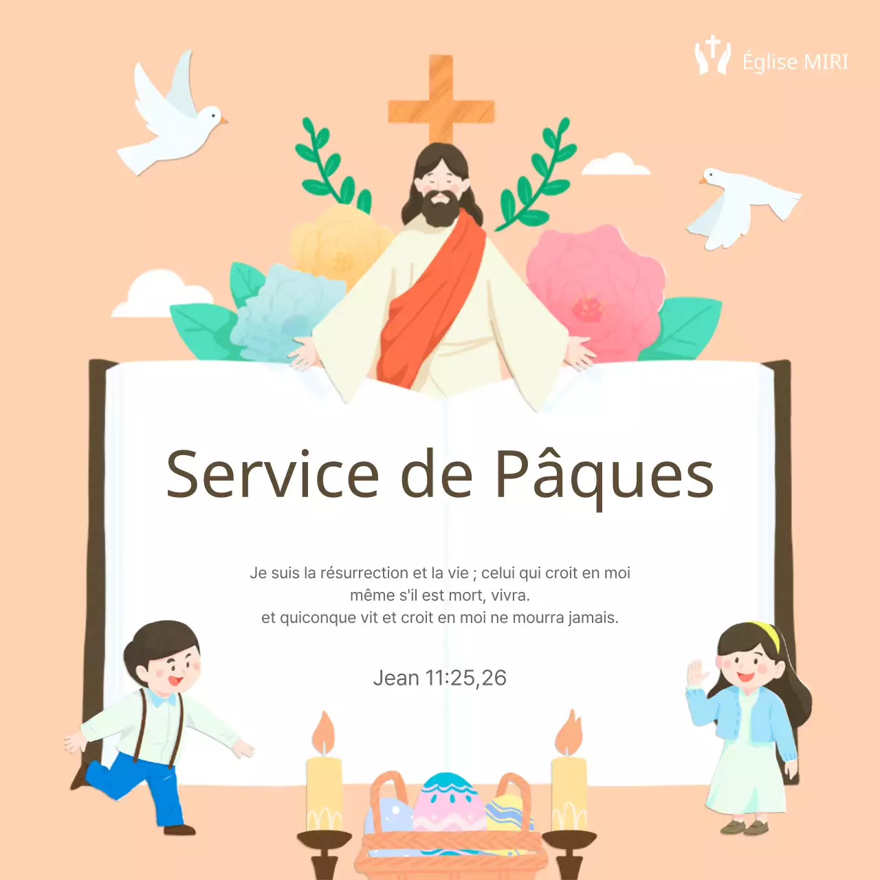 Annonces de service de Pâques en orange et marron