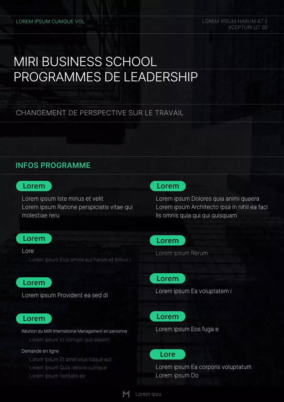 Un simple flyer de séminaire de gestion en vert et noir.