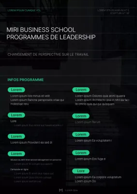 Un simple flyer de séminaire de gestion en vert et noir.