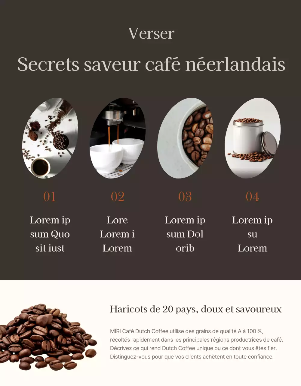 Promouvoir le café hollandais moderne sur fond brun