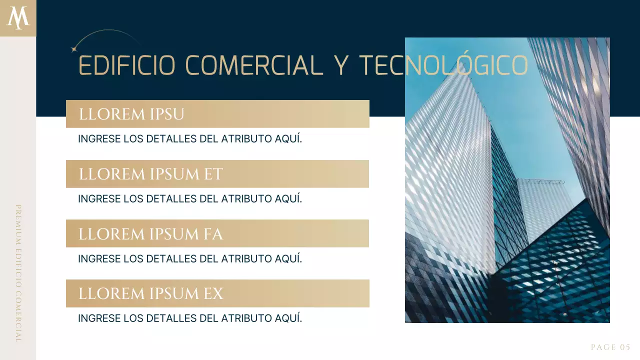 Un lujoso anuncio inmobiliario en azul marino y dorado