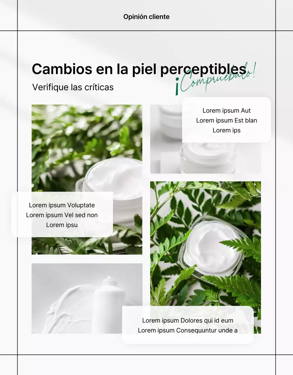 Promover una sencilla página de reseñas de cosmética natural verde y blanca
