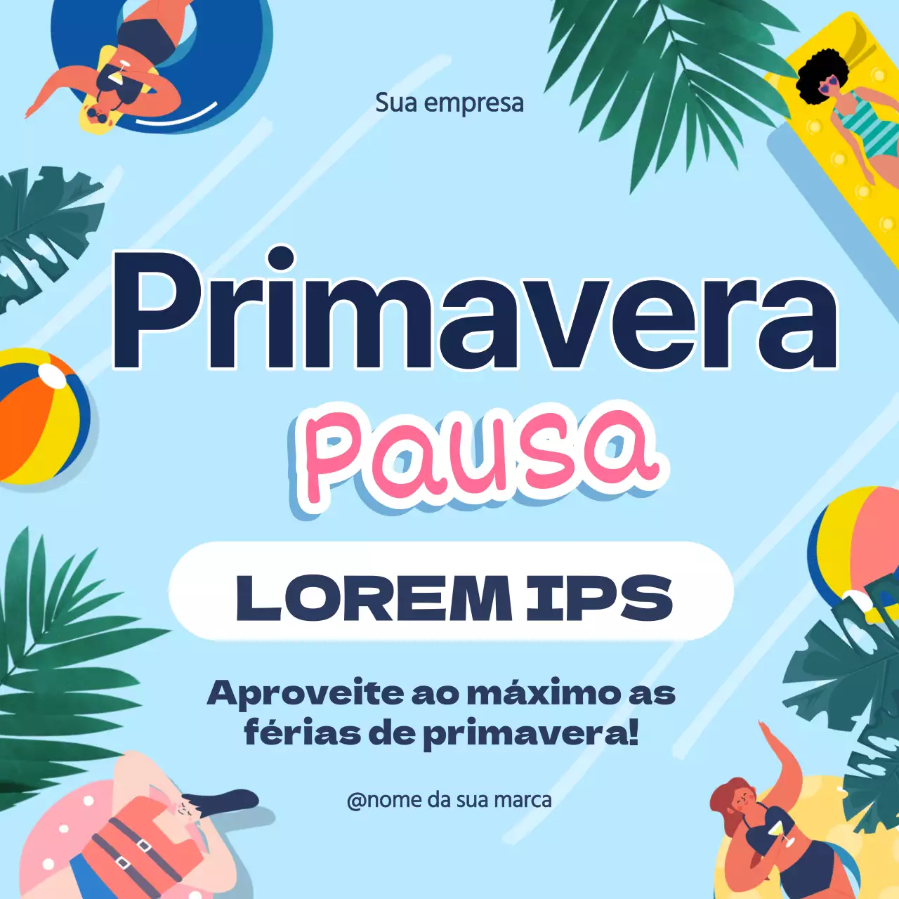 Anúncio de Boas Festas Tropical Azul e Rosa para as férias de primavera
