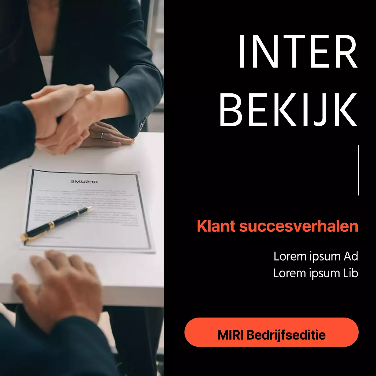 Succesverhalen van klanten in zwart en oranje promoten