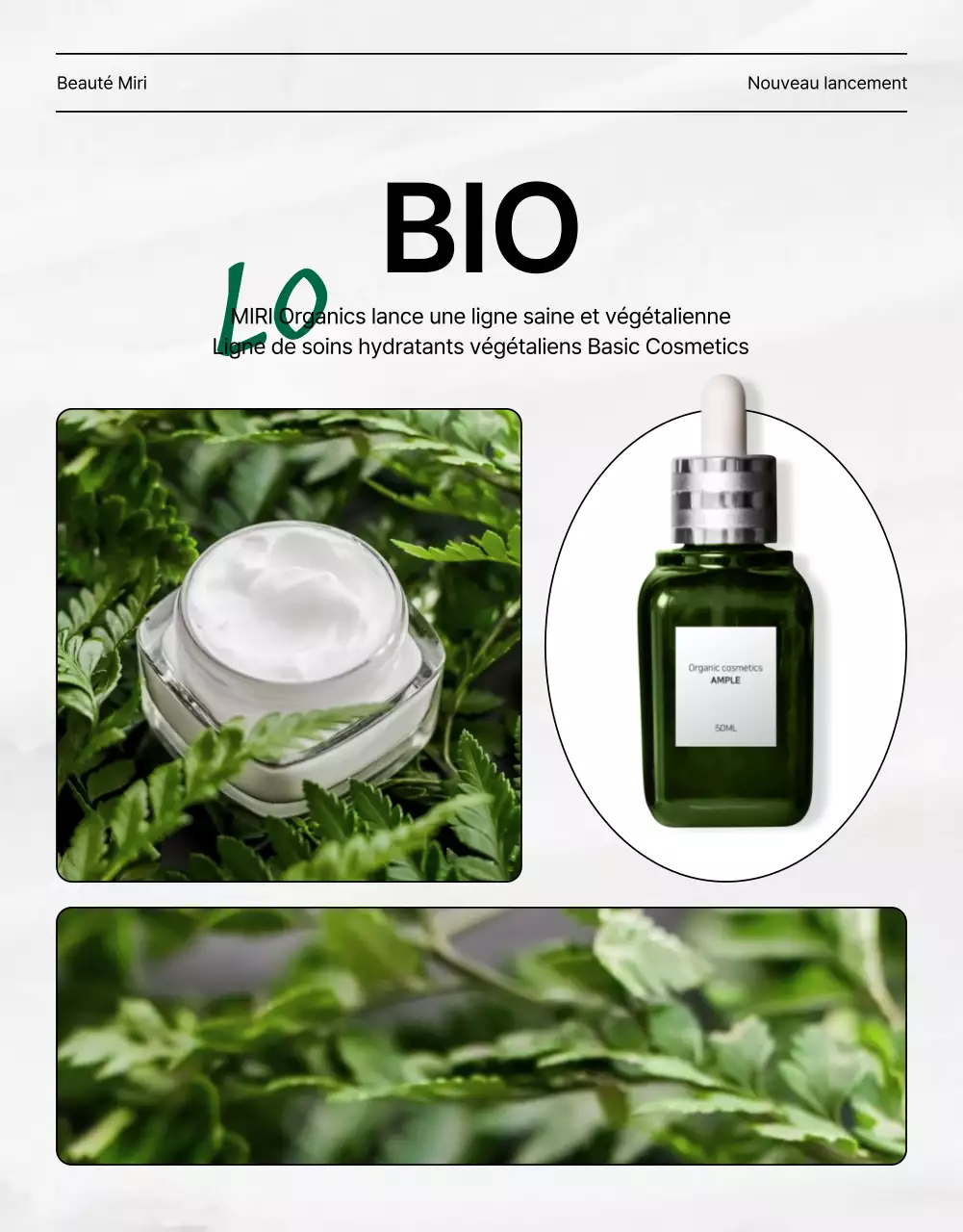 Promouvoir une page de couverture simple, moderne et naturelle pour les cosmétiques, en vert et blanc
