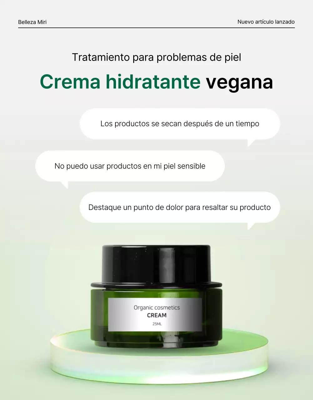 Promover una sencilla página de introducción en blanco y verde para cosméticos naturales