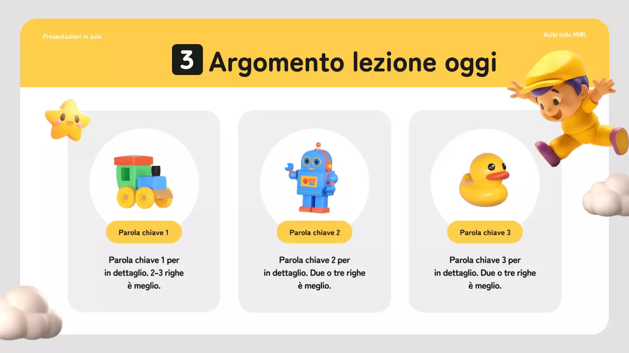 Semplice programma di lezioni prescolari in giallo e bianco