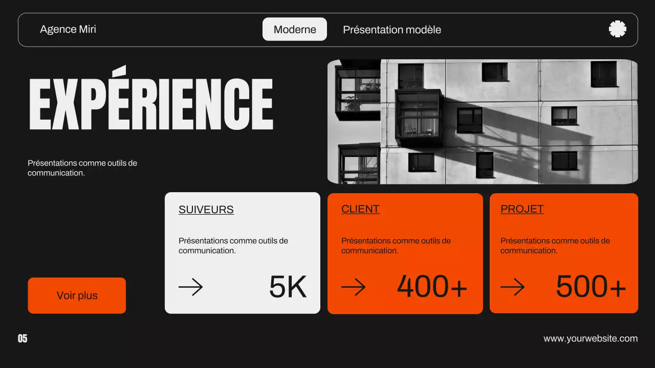 Portfolio créatif de design graphique moderne orange et noir
