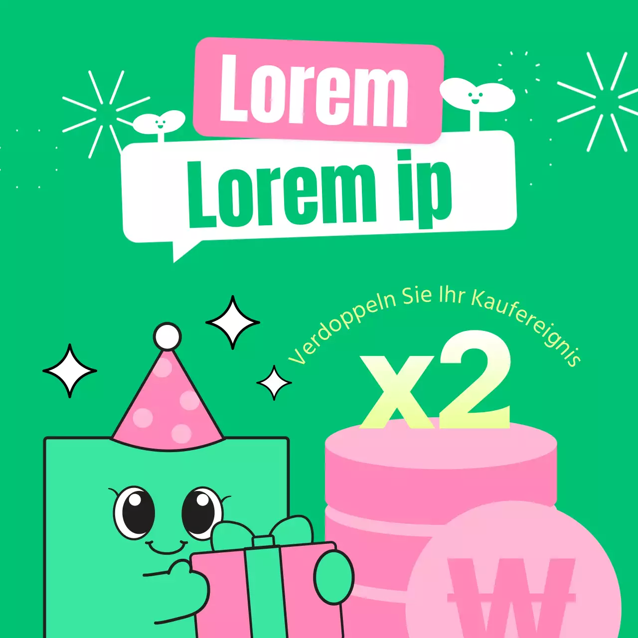 Werbung für einen hübschen Frühlingsverkauf in Chartreuse und Rosa