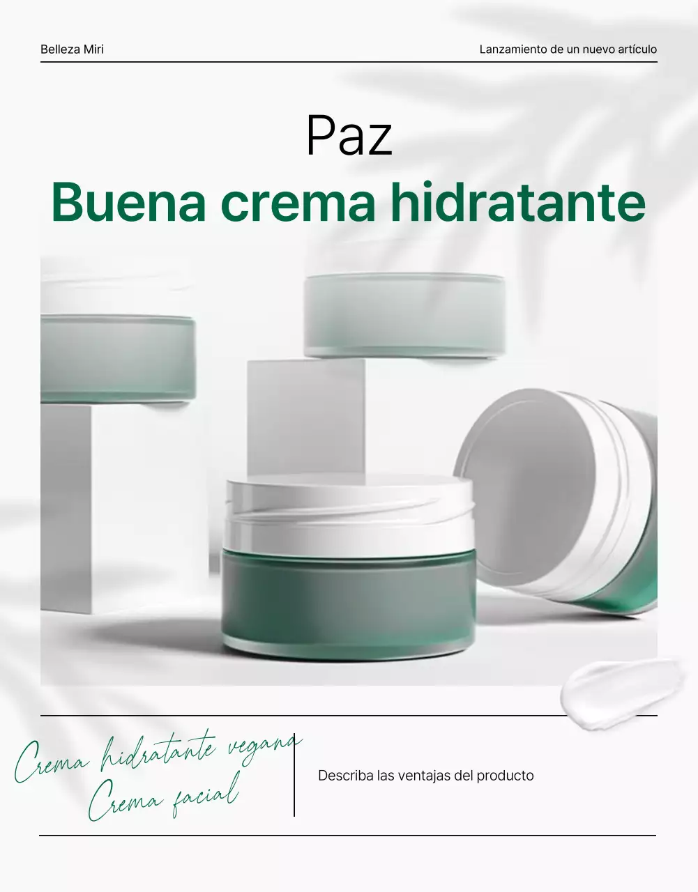 Promover una portada de cosmética natural sencilla y moderna en verde y blanco